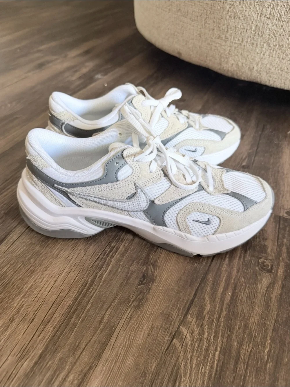 Nike White and Gray Lightweight Mesh Runner Sneakers